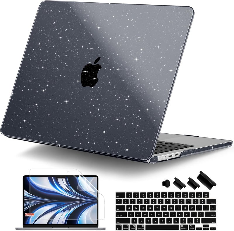 DONGKE Compatible with MacBook Air 13.6 inch Case M4 M3 M2 2025 2024 2023 2022 A3240 A3113 A2681, Glitter Bling Plastic Hard Shell & Keyboard Cover for MacBook Air M4 13 inch Case, Sparkly Black - Image 1